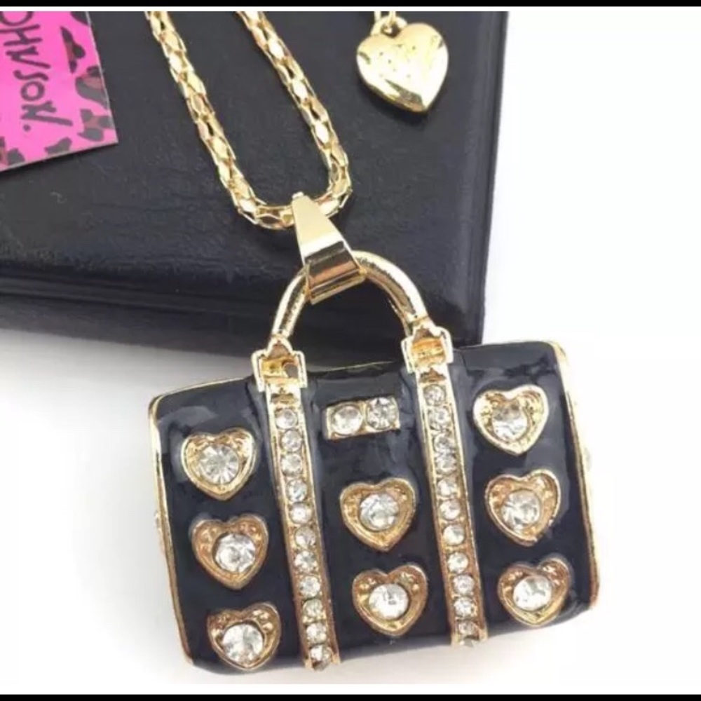 Black & Gold Jeweled 2” Purse Necklace